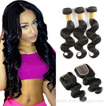 Factory vendor Virgin Brazilian Human hair extension bundles, Wholesale 100% Brazilian Virgin Sew in weave with Closure